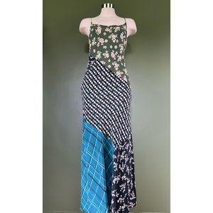 💚KACHEL x ANTHRO Silk Patchwork Floral Geo Midi Slip Dress Size 2💚